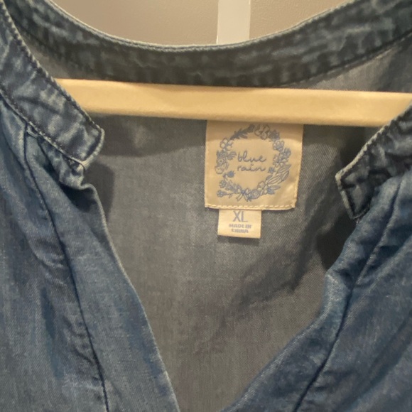 Blue Rain Denim V Neck Tie Front Top - Picture 3 of 7